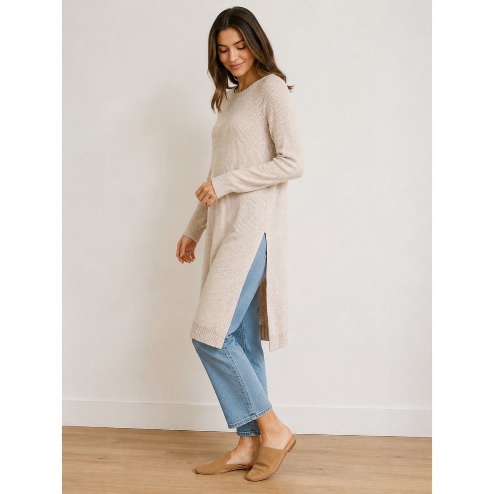 Moth Anthropologie Sweater Tunic Women Size S Beige Cashmere Blend Side Slit